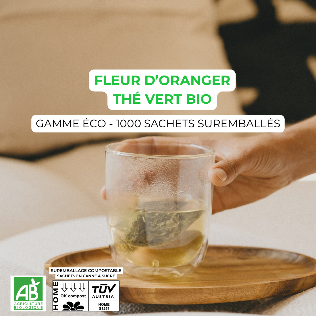 GAMME ECO - THÉ VERT FLEUR D'ORANGER BIO - 1000 SACHETS SUREMBALLÉS